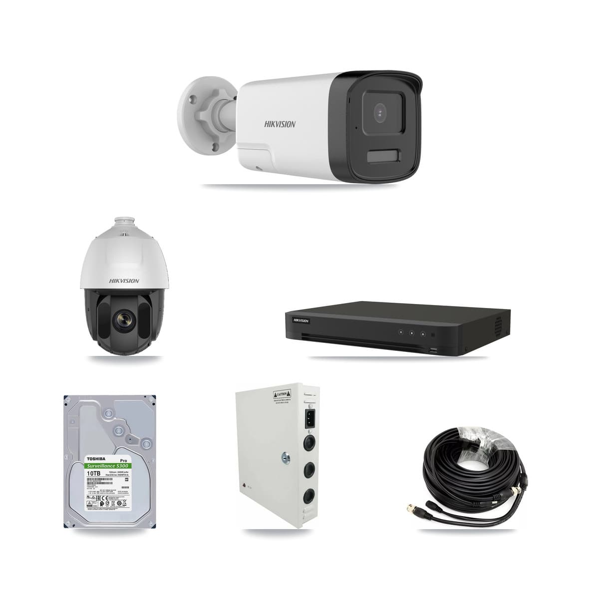 Hikvision 16-Channel 2MP – 5MP CCTV Kit — 1 DS-2AE5225TI 2MP PTZ + 7 DS-2CE17K0T 5MP Bullet Cameras + 10TB Recording (IDS-7216HQHI Recorder) - Image 1