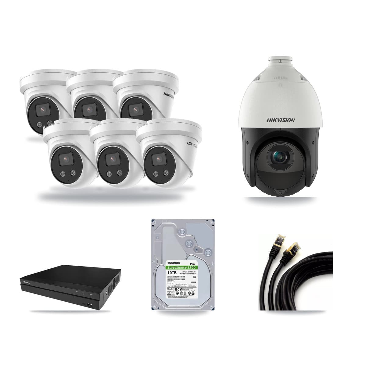 Hikvision & Prolux 8-Channel 4MP – 5MP CCTV Kit — 6 5MP Turret + 1 4MP PTZ Cameras + 10TB Recording - Image 1