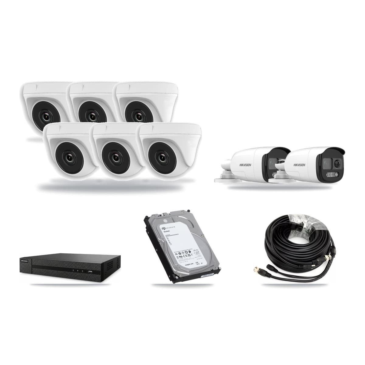 Hikvision 8-Channel 2MP – 5MP CCTV Kit — 2 5MP Bullet + 6 White 2MP Dome Cameras + 6TB Recording (DVR-8CH Recorder) - Image 1