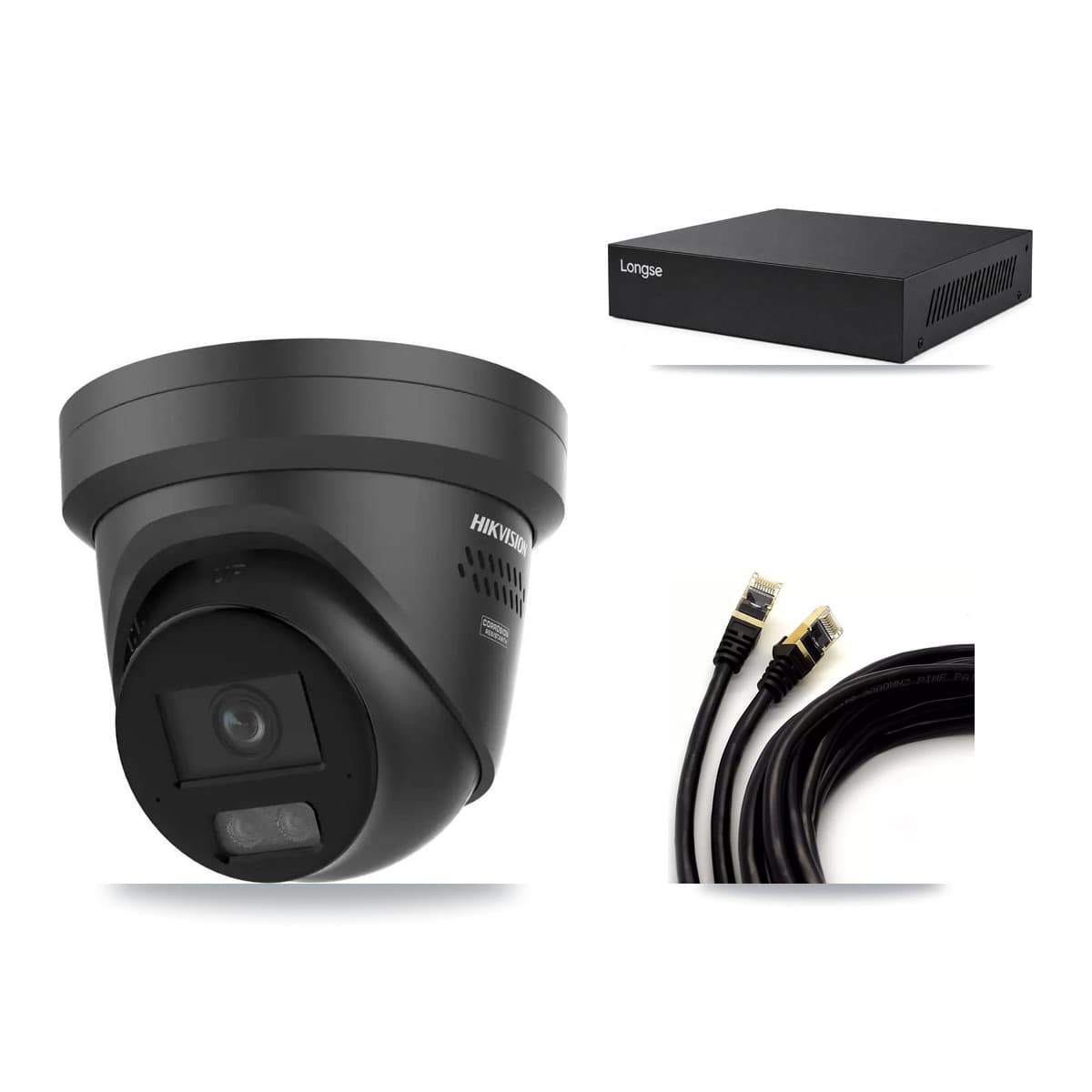 Hikvision & Longse 8-Channel 4K CCTV Kit — 3 Black Turret Cameras + 8TB Recording