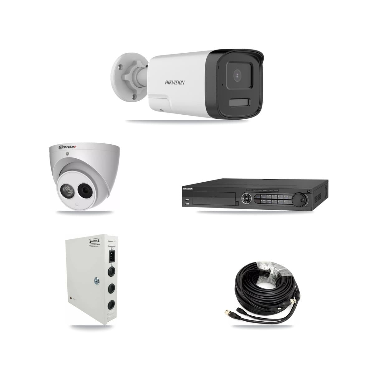 Hikvision & Prolux 32-Channel 4MP – 5MP CCTV Kit — 24 DS-2CE17K0T 5MP Bullet + 1 PXC-612C4W-A 4MP Turret Cameras + 4× 8TB Recording