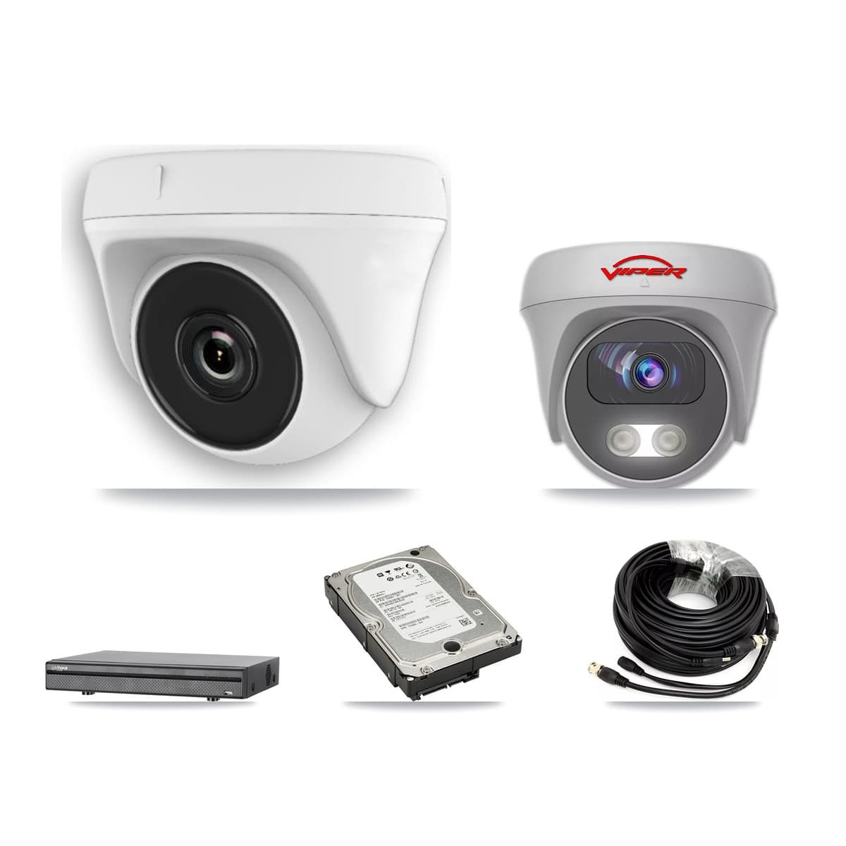 Viper & Dahua 8-Channel 2MP – 5MP CCTV Kit — 5 White 2MP Dome + 1 White 5MP Cameras + 5TB Recording (DH-XVR5108H Recorder)