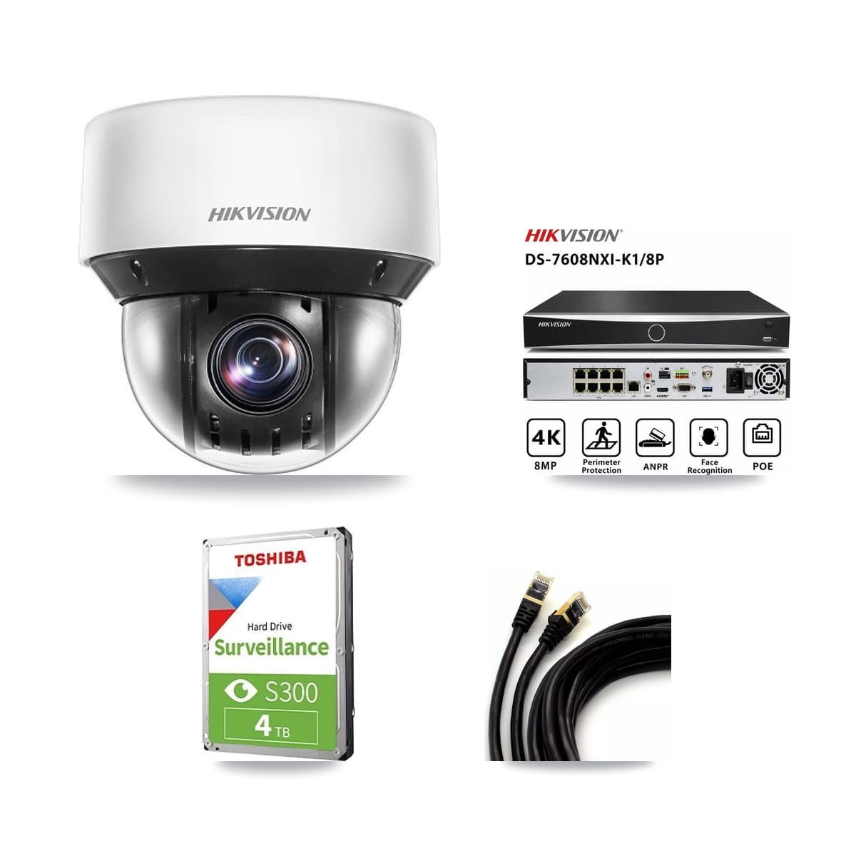 Hikvision 8-Channel 4MP CCTV Kit — 3 DS-2DE4A425IW PTZ Cameras + 4TB Recording (DS-7608NXI Recorder) - Image 1