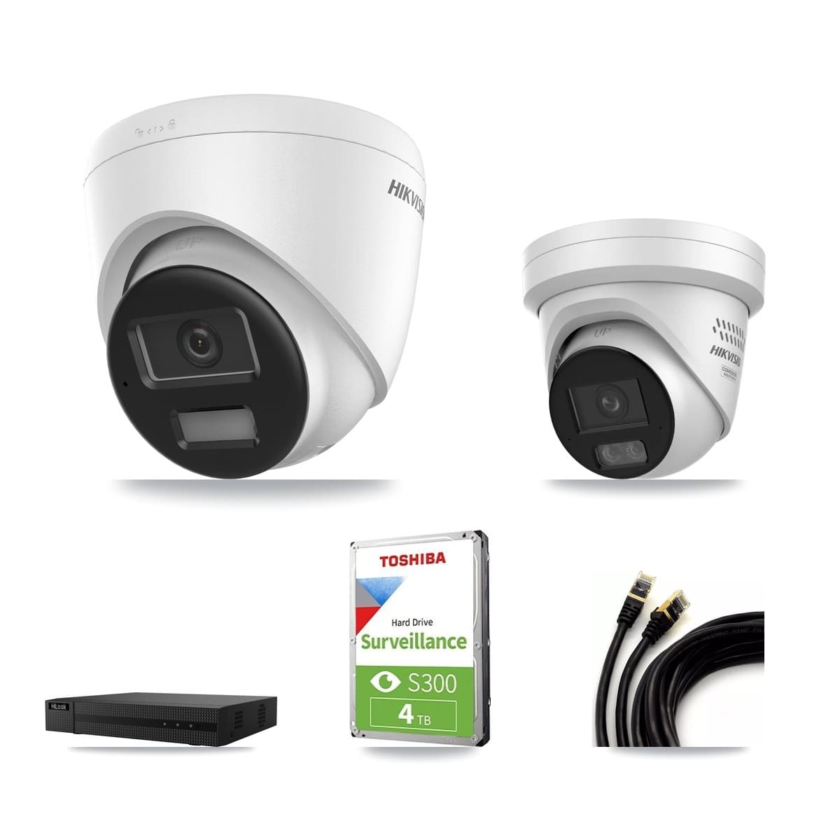 Hikvision & HiLook 8-Channel 4MP – 4K CCTV Kit — 1 DS-2CD1383G2 4K + 1 DS-2CD2347G3 4MP Turret Cameras + 4TB Recording - Image 1