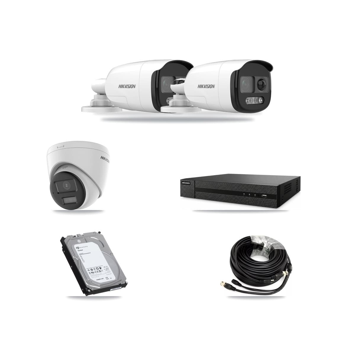 Hikvision 8-Channel 5MP – 4K CCTV Kit — 2 DS-2CE12KF3T 5MP Bullet + 1 DS-2CE78U0T 4K Turret Cameras + 6TB Recording (DVR-8CH Recorder) - Image 1