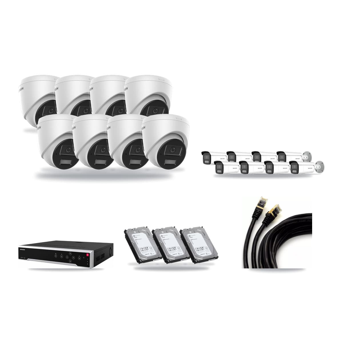Hikvision 32-Channel 4MP CCTV Kit — 8 DS-2CD1343G2 Turret + 8 DS-2CD2T47G2H Bullet Cameras + 3× 6TB Recording - Image 1