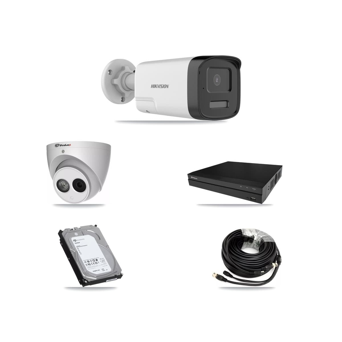 Hikvision & Prolux 8-Channel 4MP – 5MP CCTV Kit — 3 DS-2CE17K0T 5MP Bullet + 1 PXC-612C4W-A 4MP Turret Cameras + 6TB Recording (PXD-5208AN Recorder)