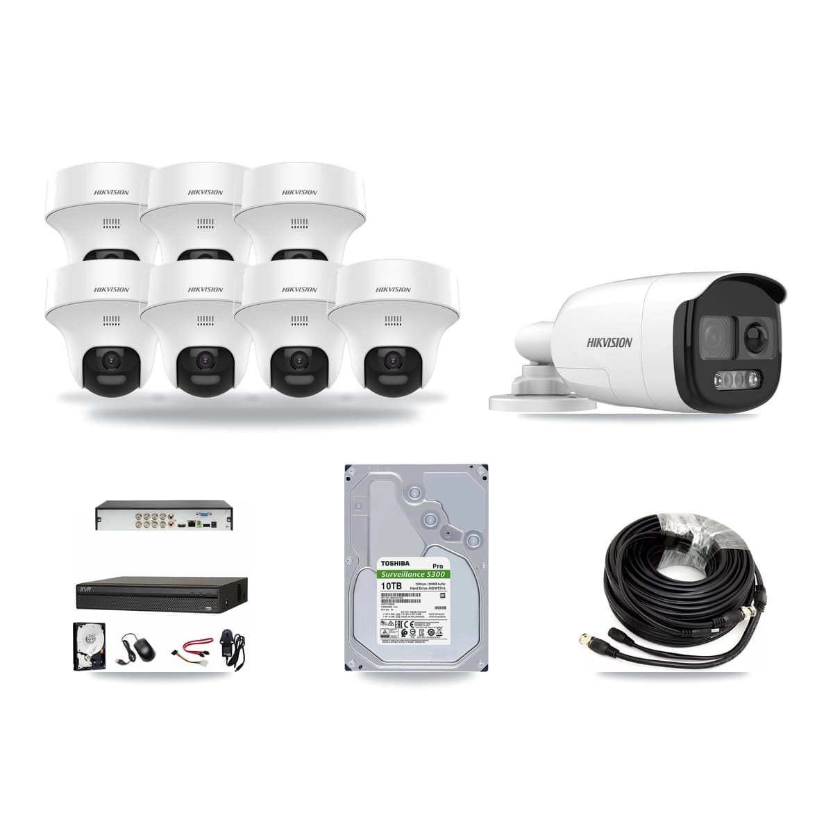 Hikvision & Dahua 8-Channel 5MP CCTV Kit — 1 Bullet + 7 Turret Cameras + 10TB Recording (XVR-3108AD Recorder) - Image 1