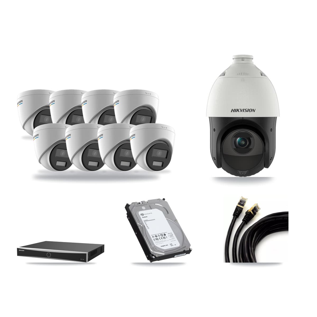 Hikvision 16-Channel 2MP – 4MP CCTV Kit — 8 2MP Turret + 1 4MP PTZ Cameras + 6TB Recording (DS-7616NXI Recorder) - Image 1