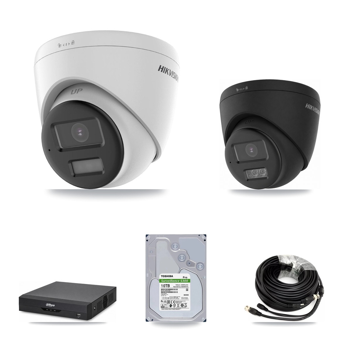 Hikvision & Dahua 4-Channel 4K CCTV Kit — 3 DS-2CE78U0T + 1 DS-2CE78U0T Turret Cameras + 10TB Recording - Image 1