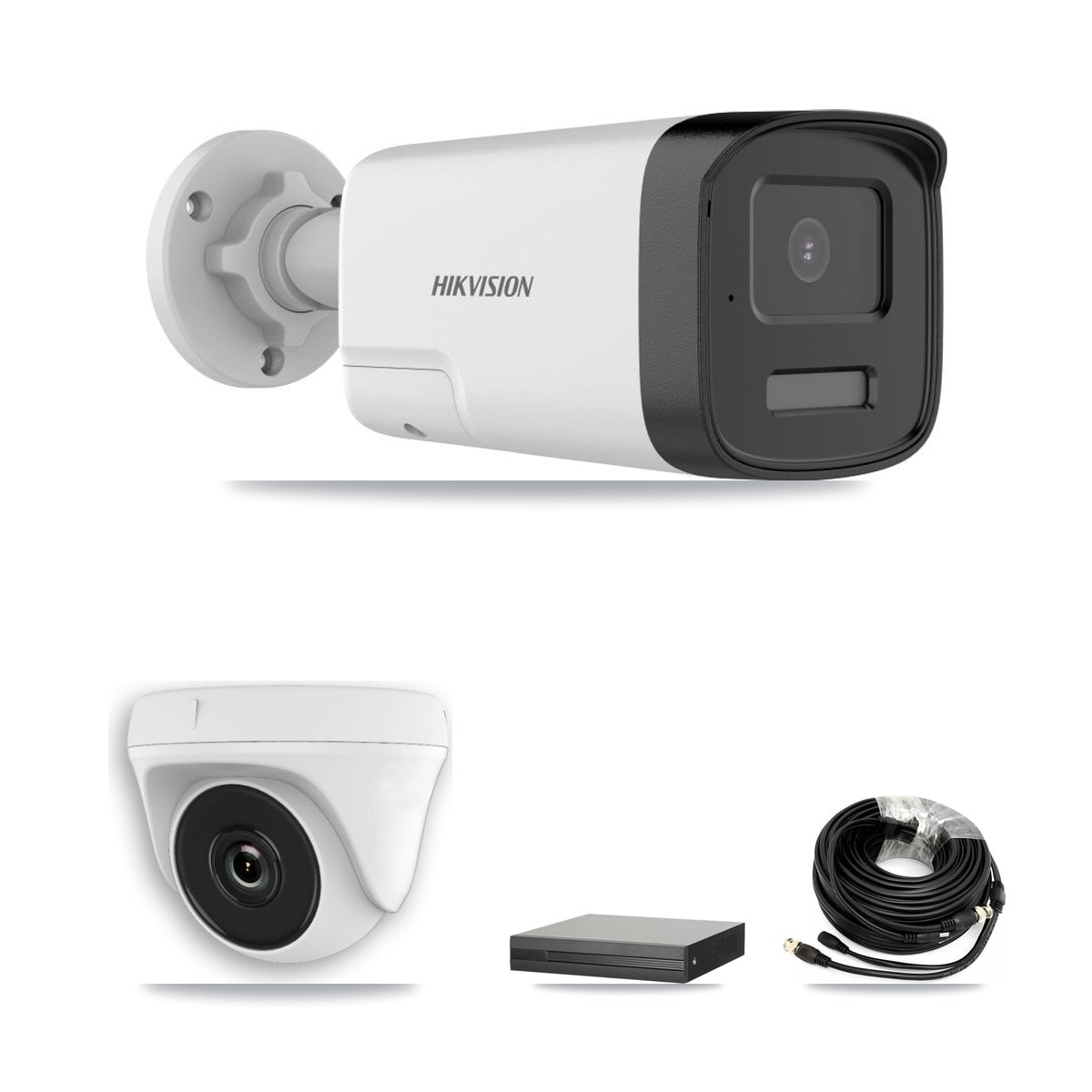 XVR-3104HS-5MP-LITE 4-Channel DVR CCTV Kit — 1× Hikvision DS-2CE17K0T-LXTS 5MP Bullet + 1× HDT-2MP-N20W-2.8MM White 2MP Dome Cameras + 2TB HDD