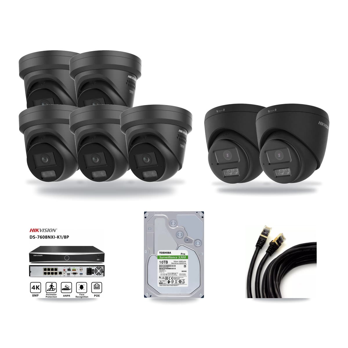 Hikvision 8-Channel 4K CCTV Kit — 2 DS-2CD1383G2 + 5 DS-2CD2387G3 Turret Cameras + 10TB Recording - Image 1