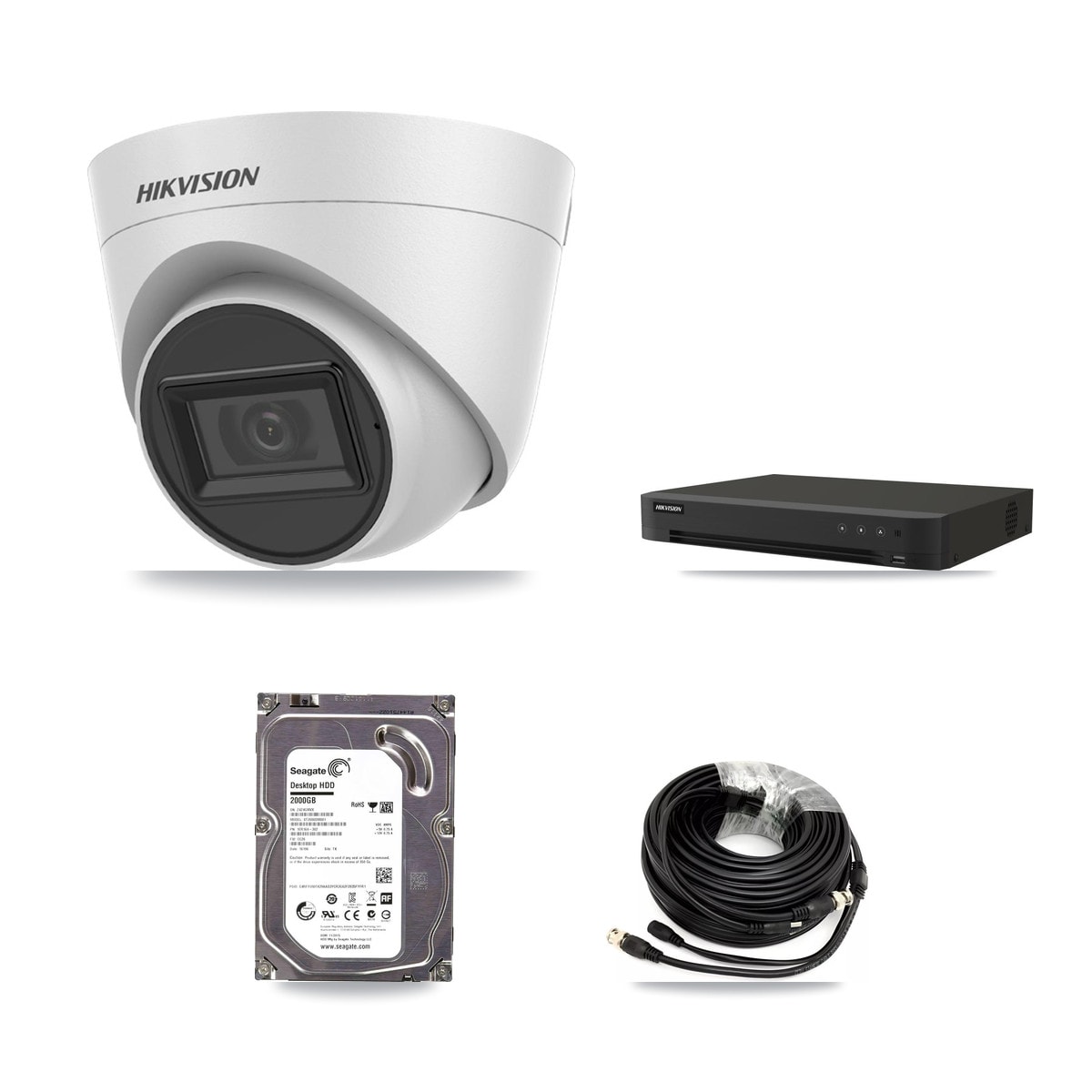 Hikvision 8-Channel 5MP CCTV Kit — 6 White DS-2CE78H0T-IT3FS Turret Cameras + 2TB Recording (IDS-7208HUHI-M1/XT Recorder)