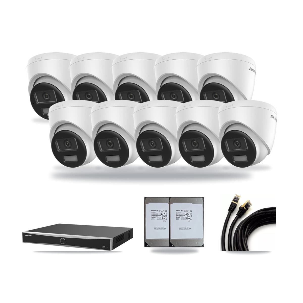 Hikvision 16-channel CCTV kit: 10 cameras (10× 4K Turret), 2× 14TB hard drive