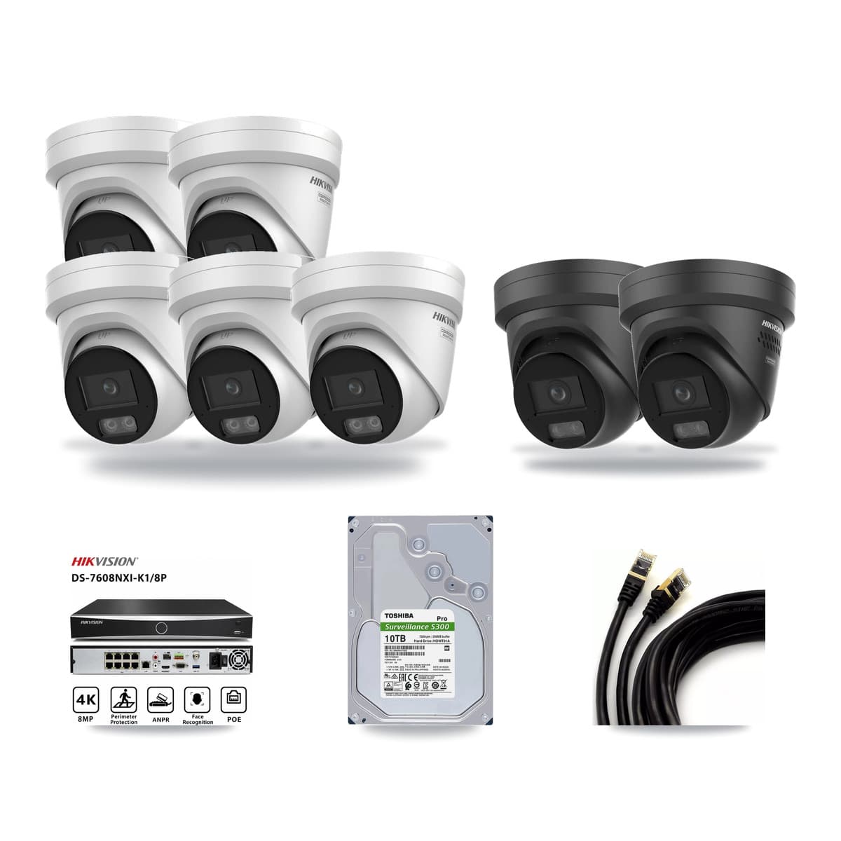 Hikvision 8-Channel 4K CCTV Kit — 5 + 2 Black Turret Cameras + 10TB Recording - Image 1