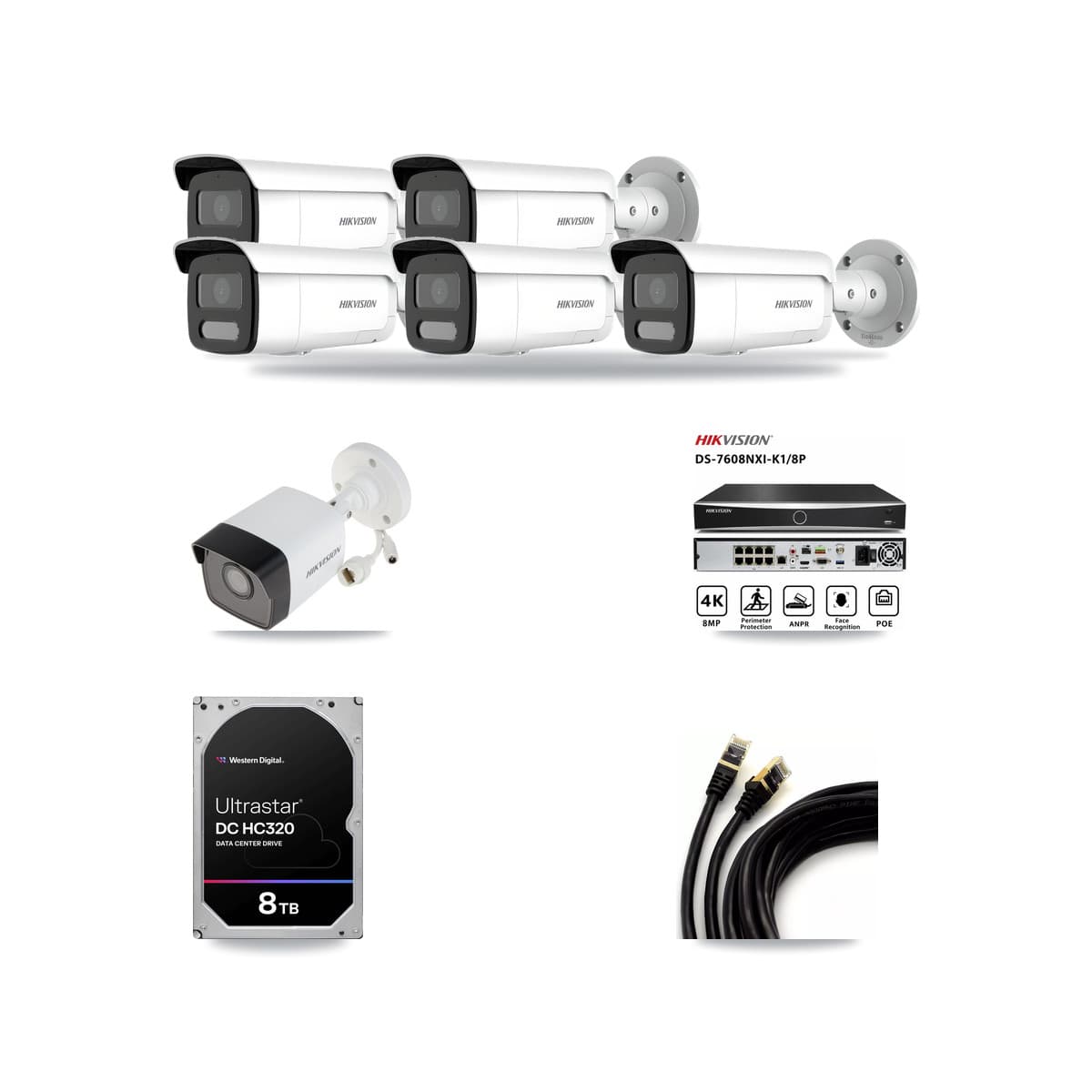 Hikvision 8-Channel 4MP – 5MP CCTV Kit — 1 5MP + 5 4MP Bullet Cameras + 8TB Recording - Image 1