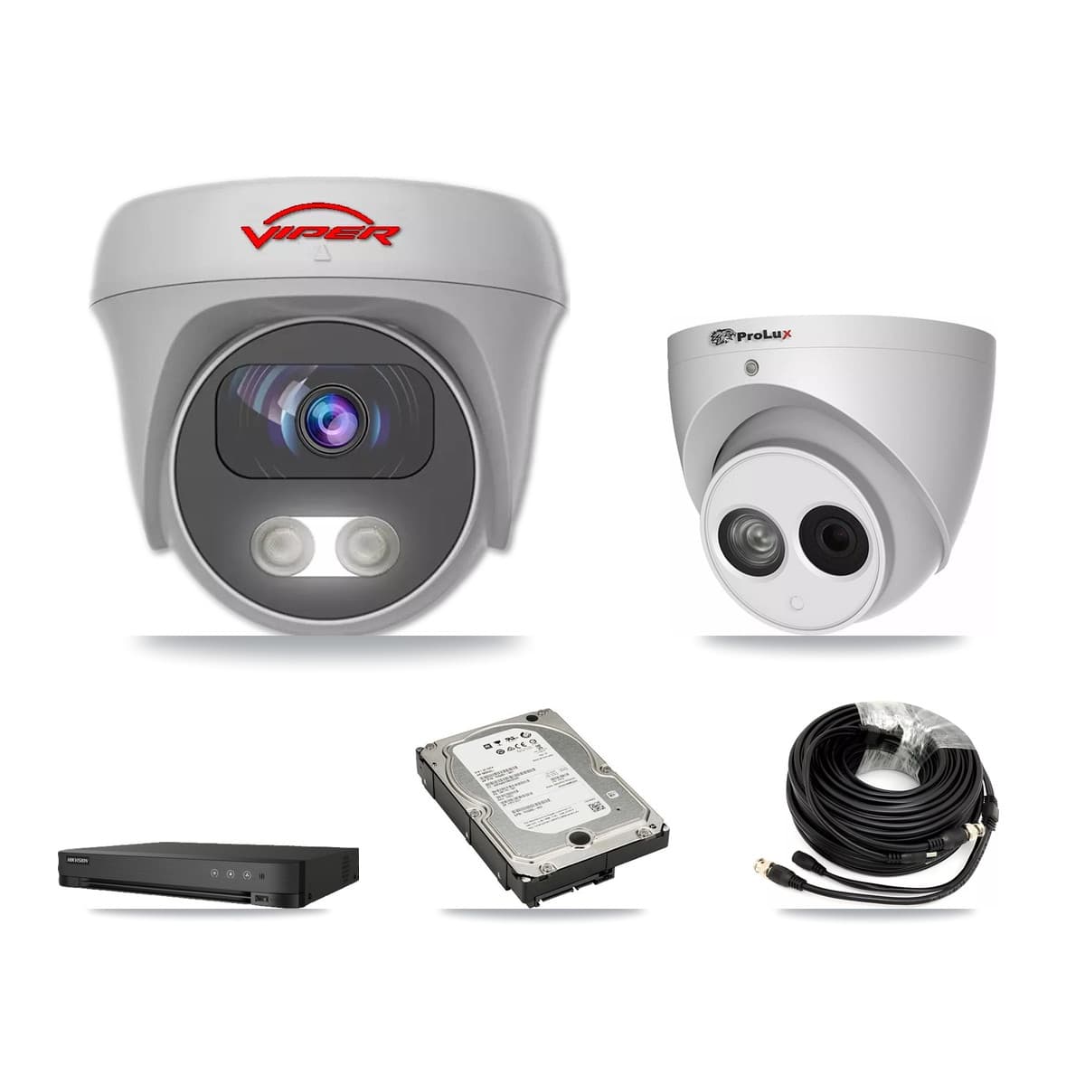 8-Channel 4MP – 5MP CCTV Kit — 1 PXC-612C4W-A-POC 4MP Turret + 3 White VIPER-5MP-3K-AOC-WHITE-2.8MM 5MP Cameras + 5TB Recording (IDS-7208HUHI-M1/E Recorder) - Image 1