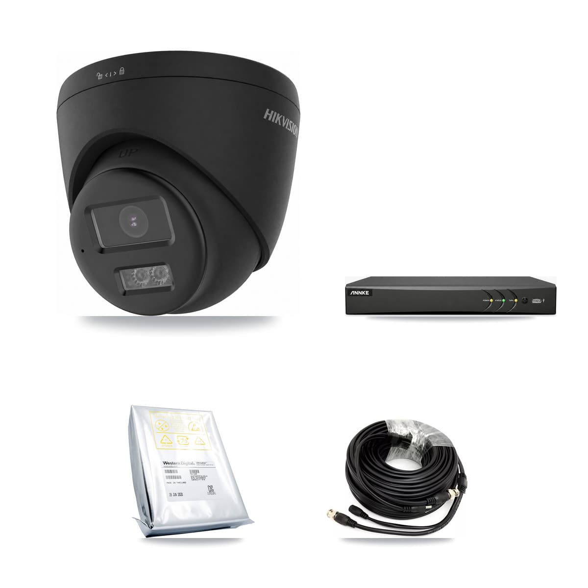Hikvision & ANNKE 4-Channel 4K CCTV Kit — 3 Black Turret Cameras + 8TB Recording