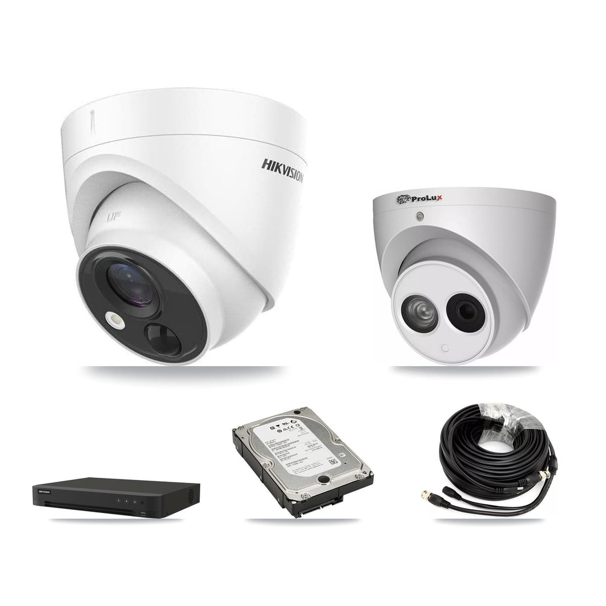 Hikvision & Prolux 16-Channel 4MP – 5MP CCTV Kit — 3 DS-2CE71H0T 5MP + 1 PXC-612C4W-A 4MP Turret Cameras + 5TB Recording (IDS-7216HQHI Recorder)