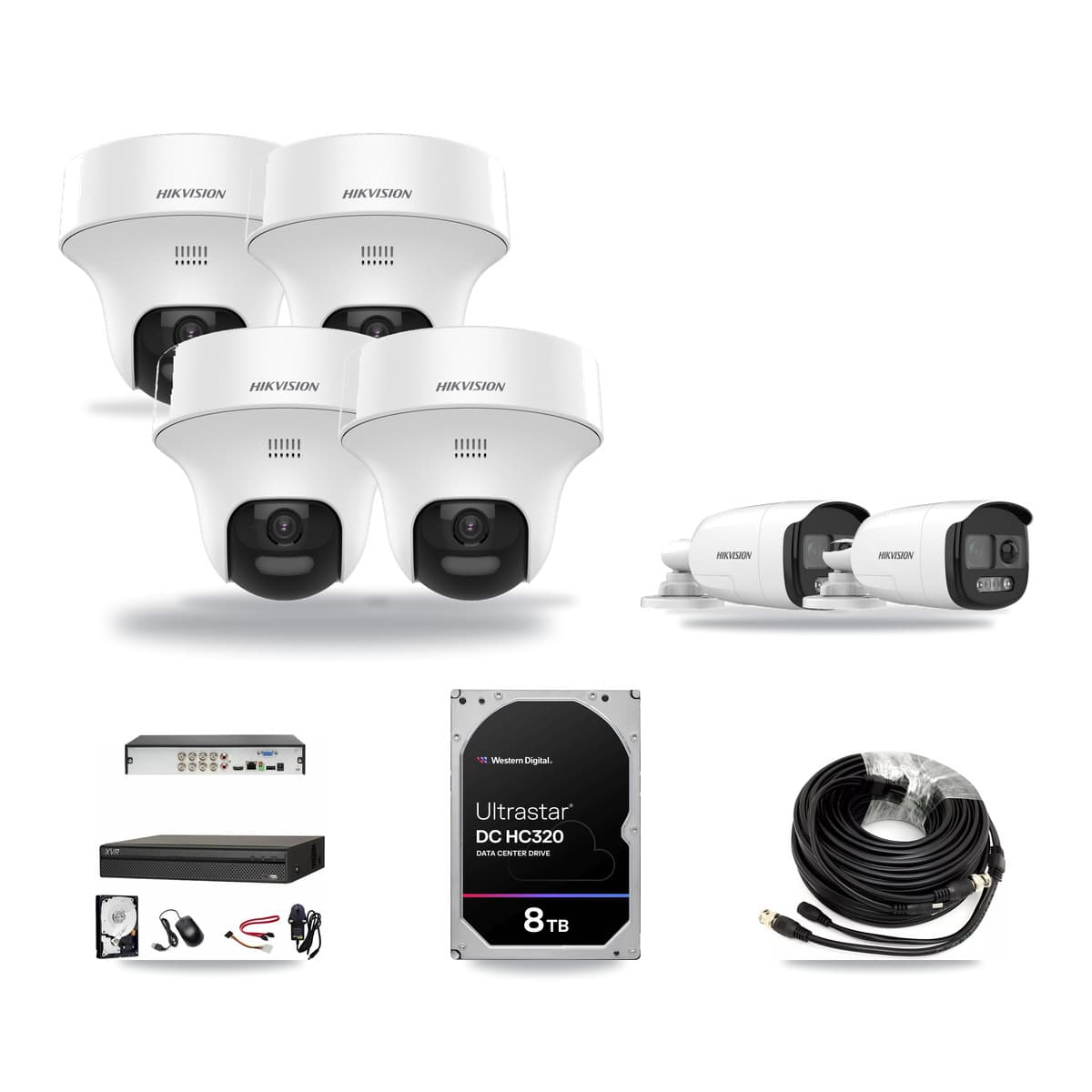 Hikvision & Dahua 8-Channel 5MP CCTV Kit — 2 Bullet + 4 Turret Cameras + 8TB Recording (XVR-3108AD Recorder) - Image 1