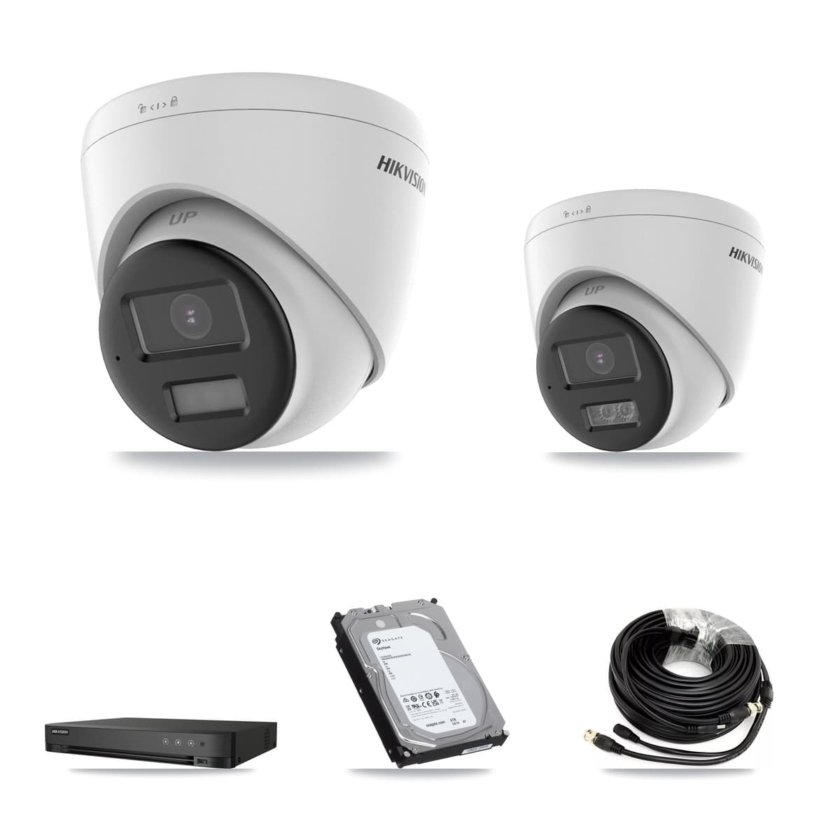 Hikvision 4-Channel 5MP CCTV Kit — 2 DS-2CE78K0T + 2 DS-2CE78K0T Turret Cameras + 6TB Recording (IDS-7204HUHI Recorder)