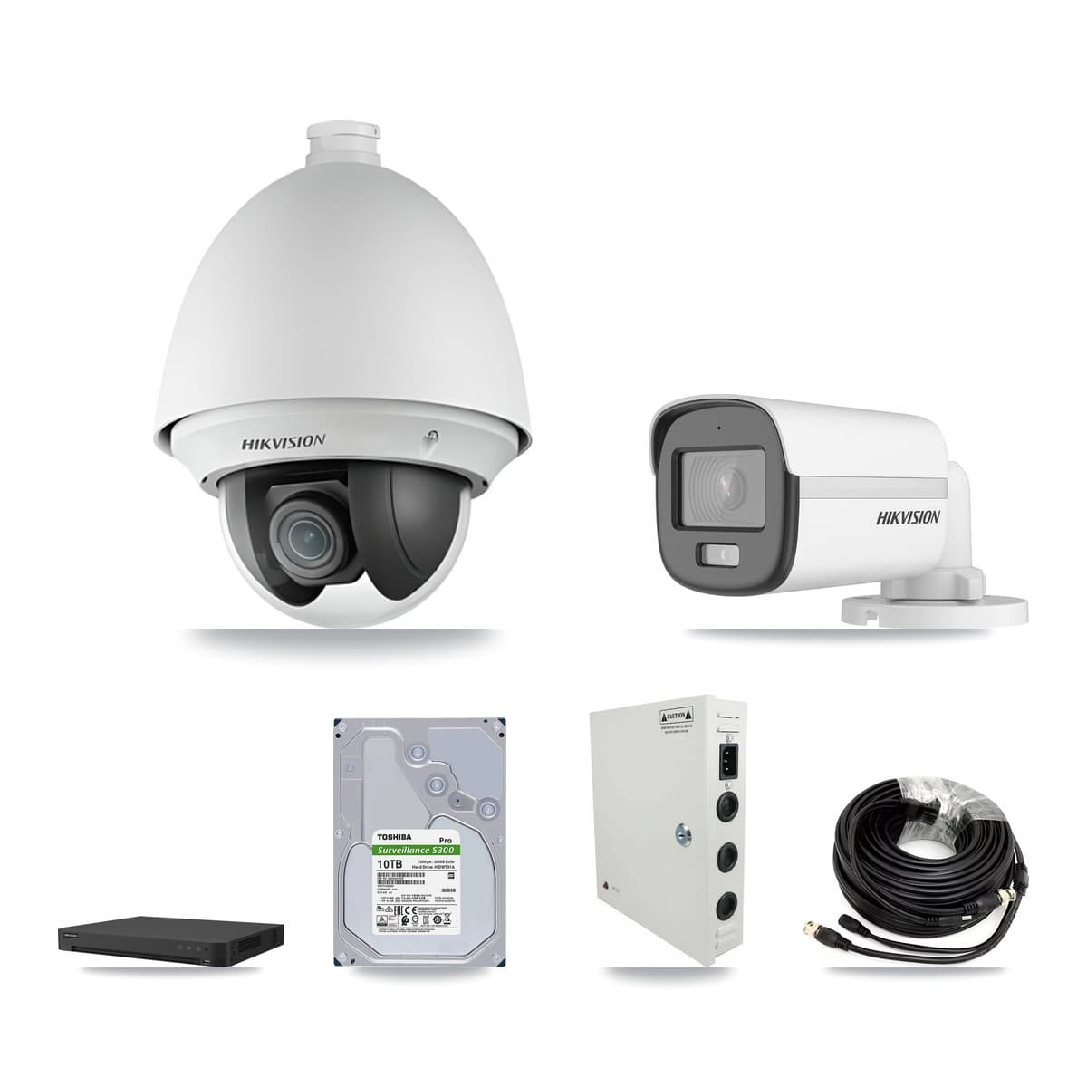 Hikvision 32-Channel 2MP – 5MP CCTV Kit — 16 DS-2AE4225T 2MP PTZ + 7 DS-2CE12KF0T 5MP Bullet Cameras + 2× 10TB Recording - Image 1