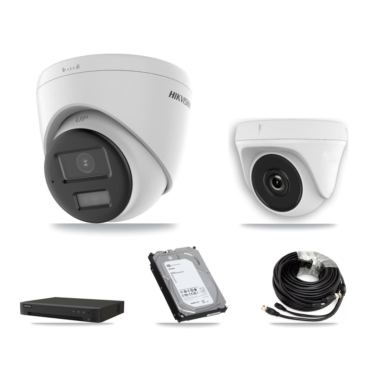 Hikvision 16-Channel 2MP – 5MP CCTV Kit — 4 DS-2CE78K0T-LPTS 5MP Turret + 1 White HDT-2MP-N20W-2.8MM 2MP Dome Cameras + 6TB Recording (IDS-7216HQHI-M1/XT Recorder)