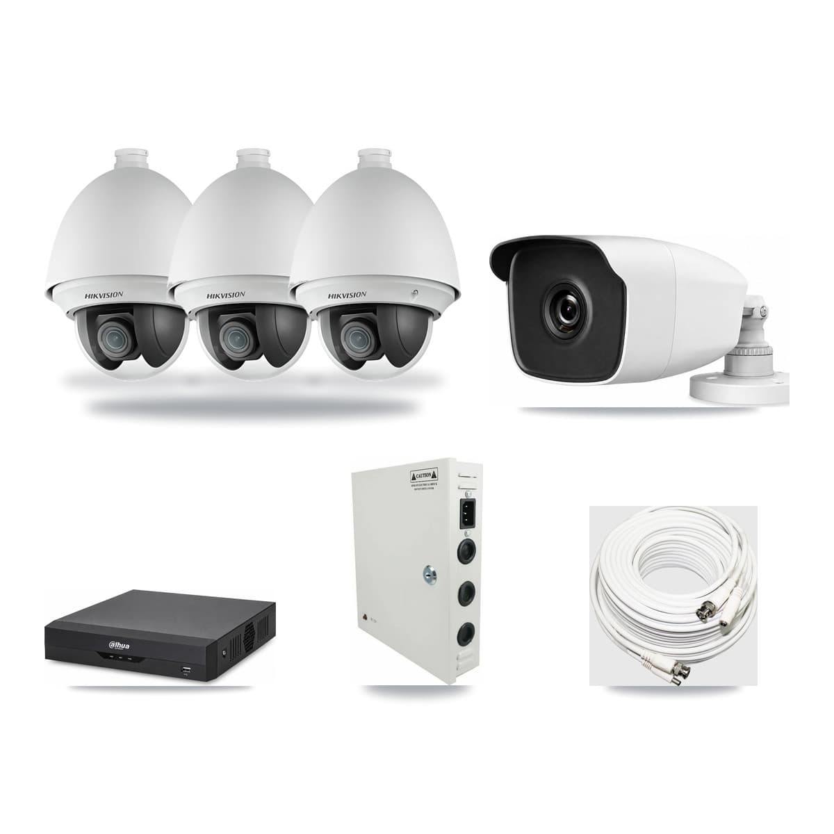 4-Channel 2MP – 3MP CCTV Kit — 3 2MP PTZ + 1 3MP Bullet Cameras + 3TB Recording (DH-XVR5104HS Recorder) - Image 1