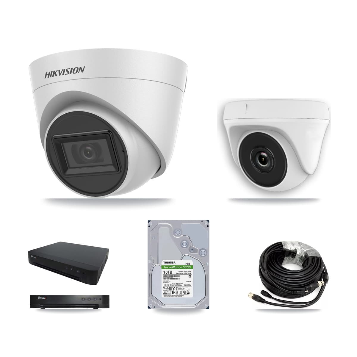 Hikvision & Prolux 16-Channel 2MP – 5MP CCTV Kit — 7 White 5MP Turret + 1 White 2MP Dome Cameras + 10TB Recording