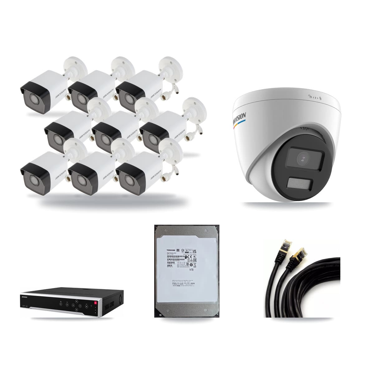 Hikvision 32-Channel 2MP – 5MP CCTV Kit — 9 5MP Bullet + 1 2MP Turret Cameras + 14TB Recording - Image 1
