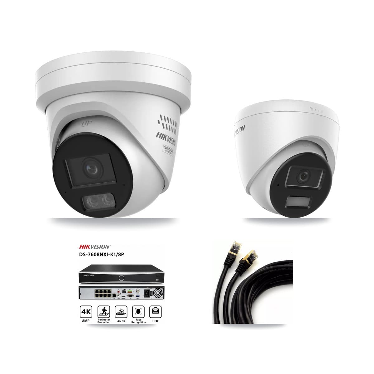 Hikvision 8-Channel 4MP CCTV Kit — 2 DS-2CD1343G2 + 4 DS-2CD2347G3 Turret Cameras + 8TB Recording