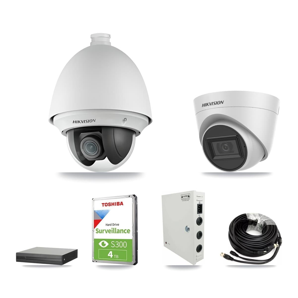 Hikvision 16-Channel 2MP – 5MP CCTV Kit — 2 2MP PTZ + 2 White 5MP Turret Cameras + 4TB Recording