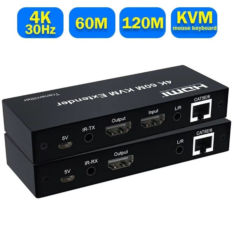 4K KVM HDMI Extender over Cat6 – 120m (400ft) Long-Range Transmitter & Receiver Kit