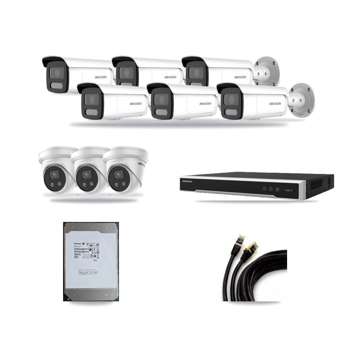 Hikvision 16-Channel 4MP – 5MP CCTV Kit — 6 4MP Bullet + 3 5MP Turret Cameras + 14TB Recording (DS-7616NI-M2 Recorder) - Image 1