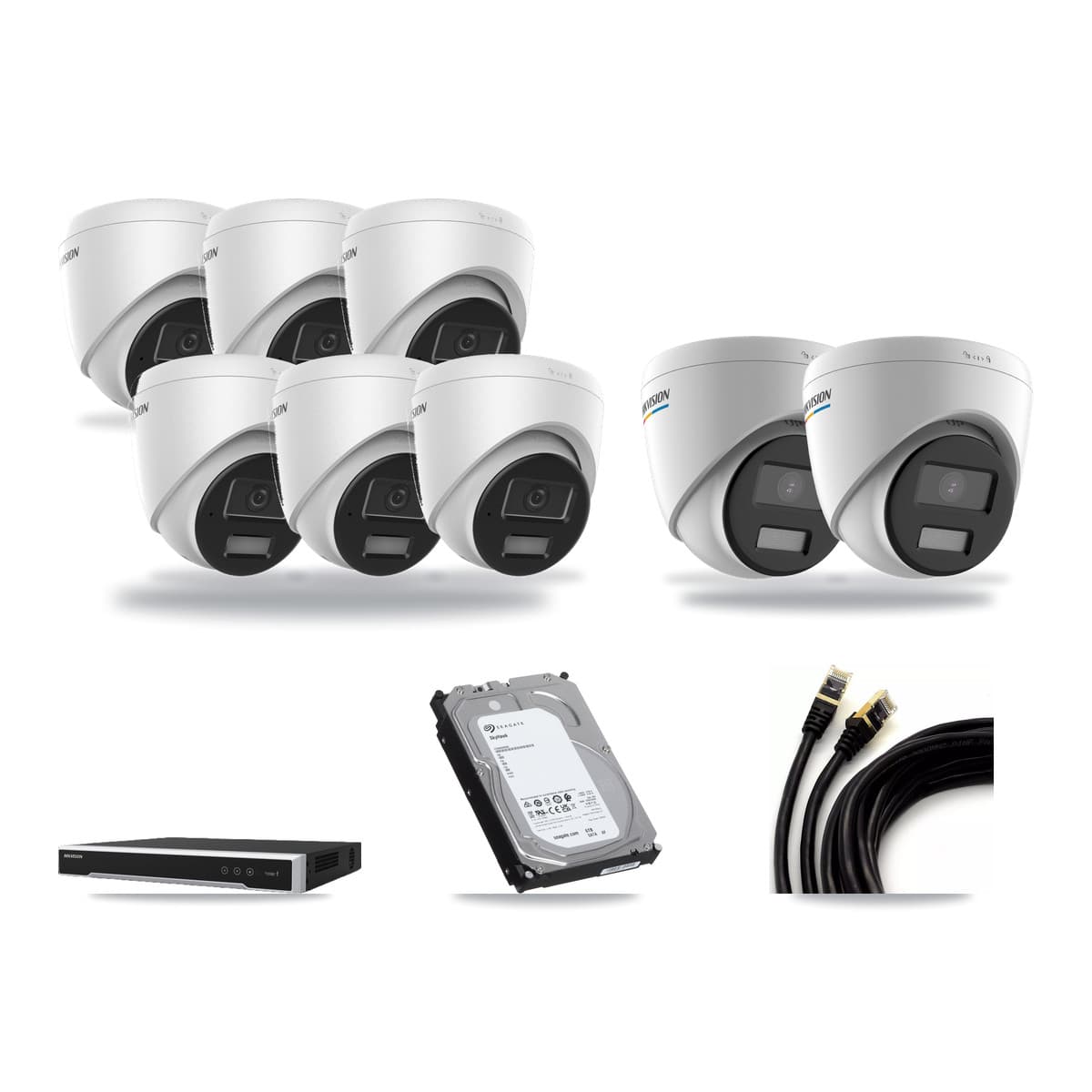 Hikvision 8-Channel 2MP – 4MP CCTV Kit — 2 2MP + 6 4MP Turret Cameras + 6TB Recording (DS-7608NI-M2 Recorder) - Image 1