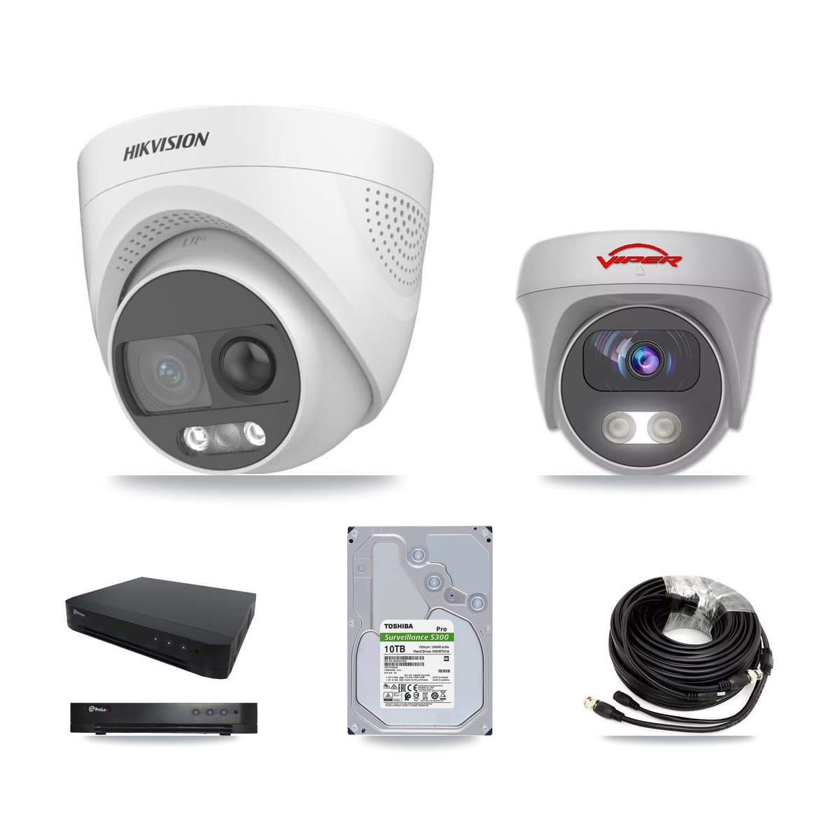 16-Channel 5MP CCTV Kit — 7 DS-2CE72KF3T Turret + 1 VIPER-5MP-3K Cameras + 10TB Recording