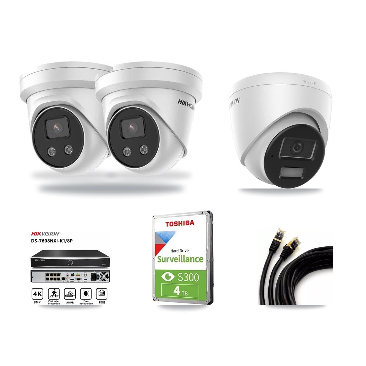 Hikvision 8-Channel 4MP – 5MP CCTV Kit — 1 4MP + 2 5MP Turret Cameras + 4TB Recording (DS-7608NXI Recorder) - Image 1