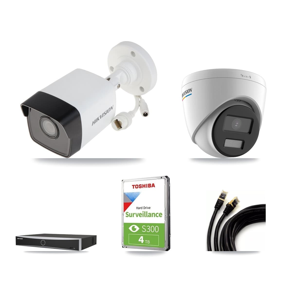 Hikvision 4-Channel 2MP – 5MP CCTV Kit — 2 5MP Bullet + 2 2MP Turret Cameras + 4TB Recording