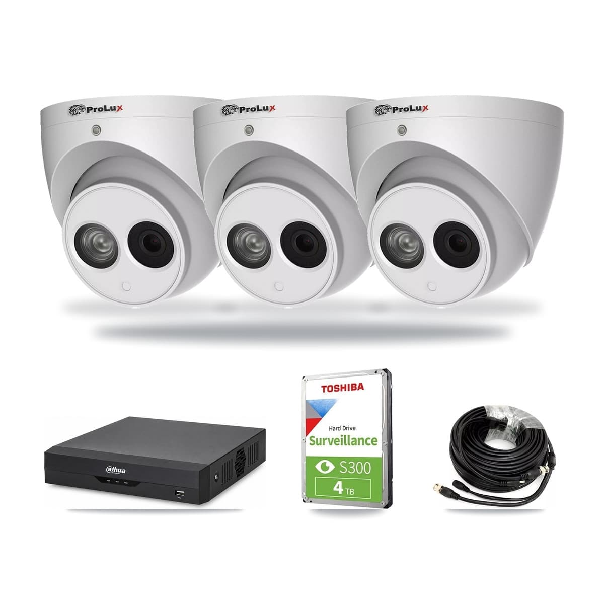 Prolux & Dahua 4-Channel 4MP CCTV Kit — 3 Turret Cameras + 4TB Recording - Image 1