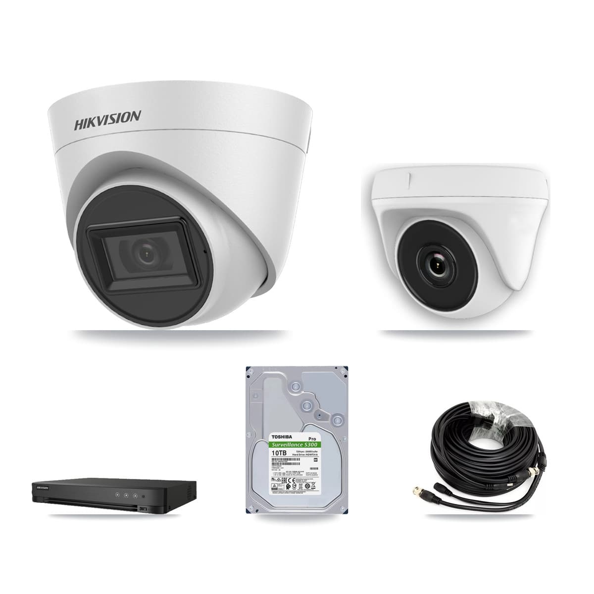 Hikvision 8-Channel 2MP – 5MP CCTV Kit — 6 White 5MP Turret + 2 White 2MP Dome Cameras + 10TB Recording (IDS-7208HQHI Recorder)