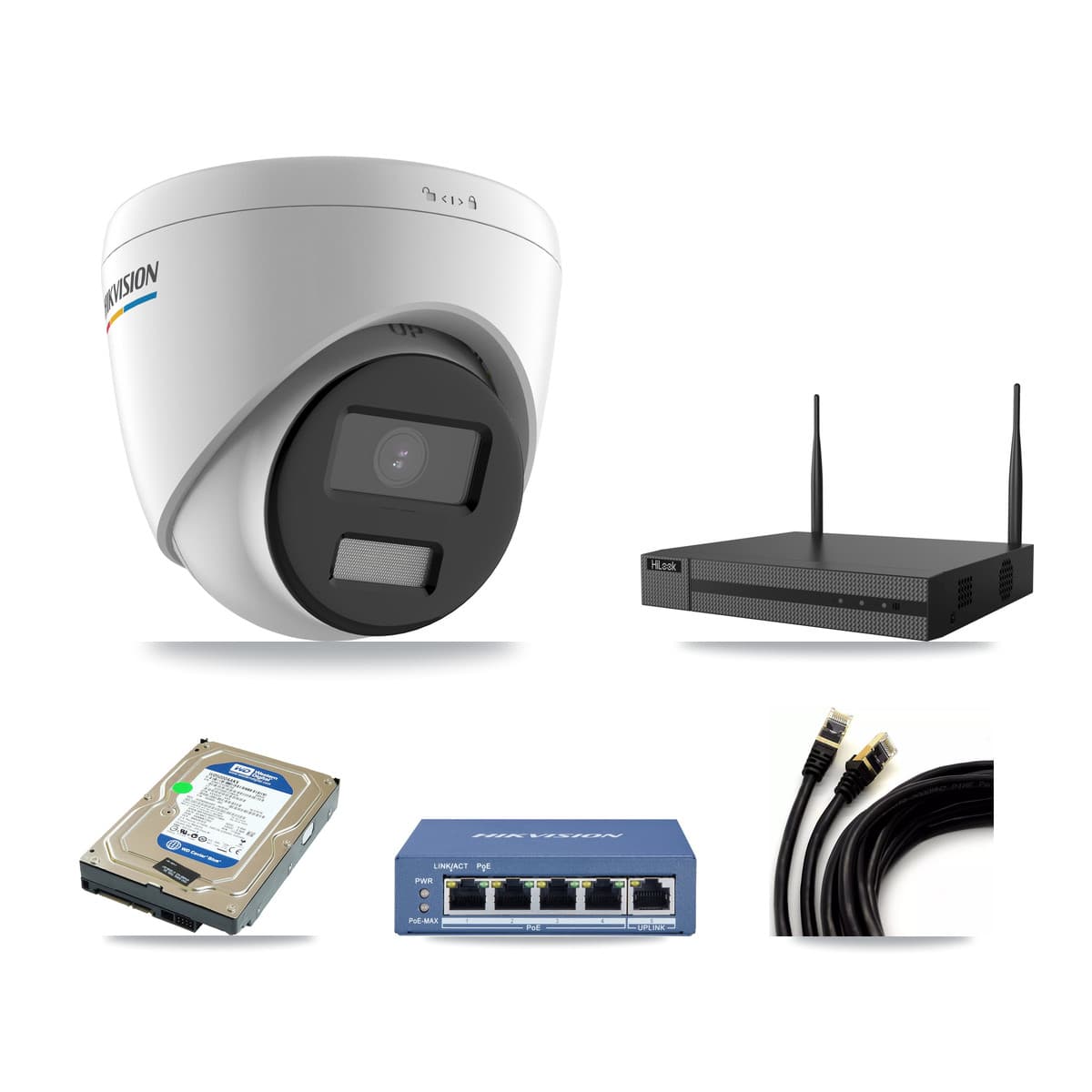 Hikvision & HiLook 4-Channel 2MP CCTV Kit — 1 Turret Camera + 500GB Recording
