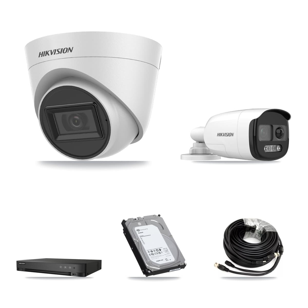 Hikvision 4-Channel 5MP CCTV Kit — 1 Bullet + 3 White Turret Cameras + 6TB Recording (IDS-7204HQHI Recorder)