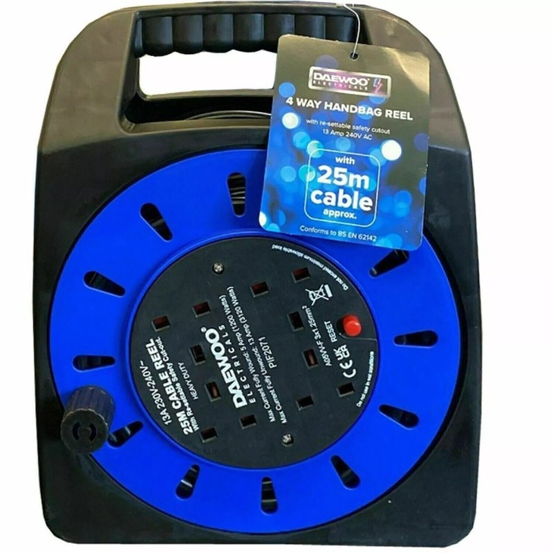 4-Way 25M Heavy-Duty Extension Cable Reel - Mains Socket Lead - Image 1