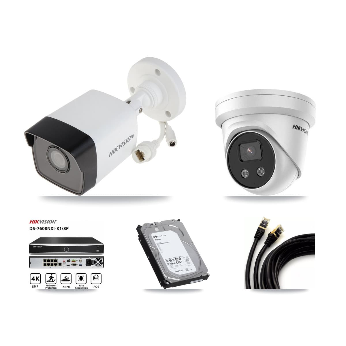 Hikvision 8-Channel 5MP CCTV Kit — 3 Bullet + 1 Turret Cameras + 6TB Recording (DS-7608NXI Recorder)