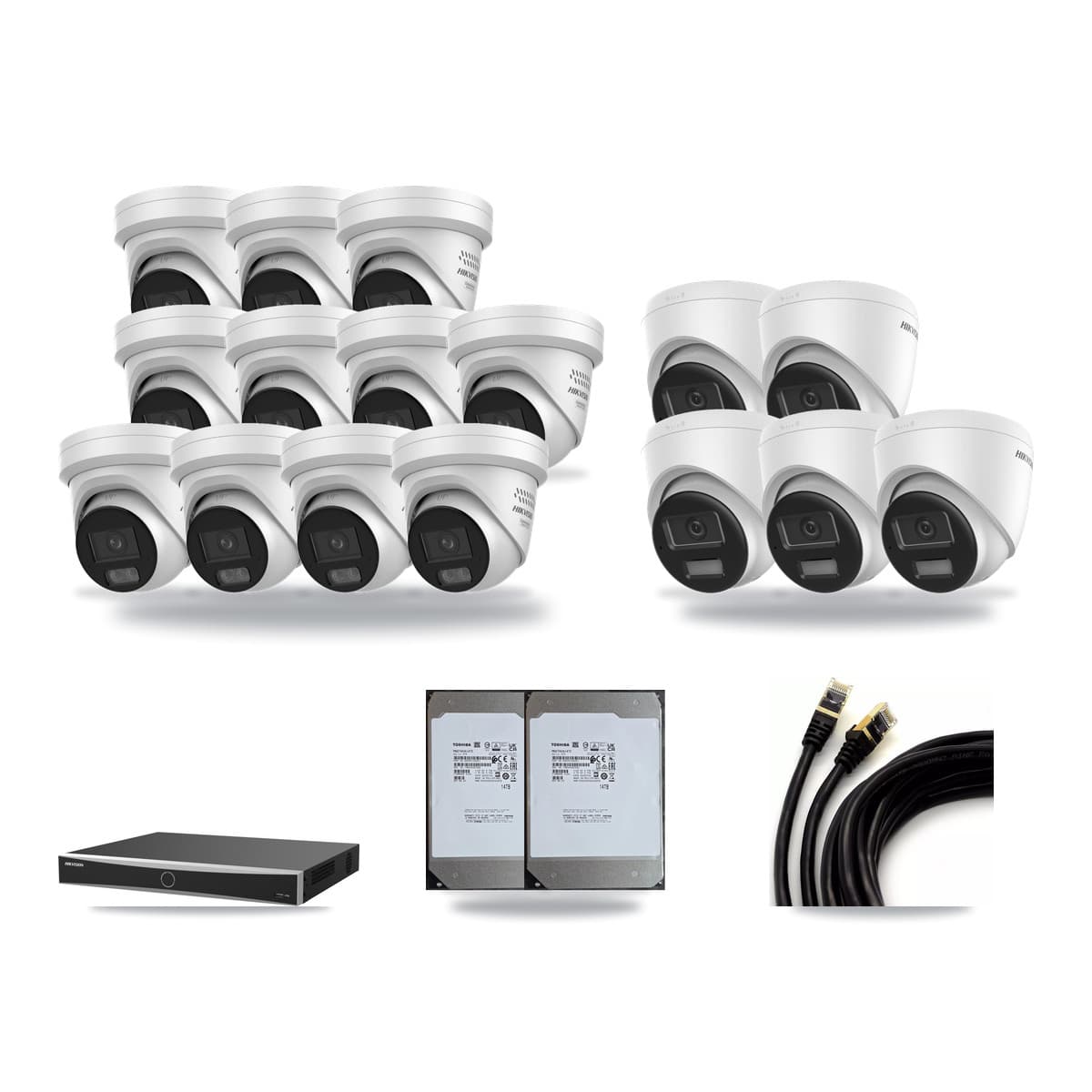 Hikvision 16-Channel 4MP – 4K CCTV Kit — 5 4K + 11 4MP Turret Cameras + 2× 14TB Recording (DS-7616NXI Recorder) - Image 1