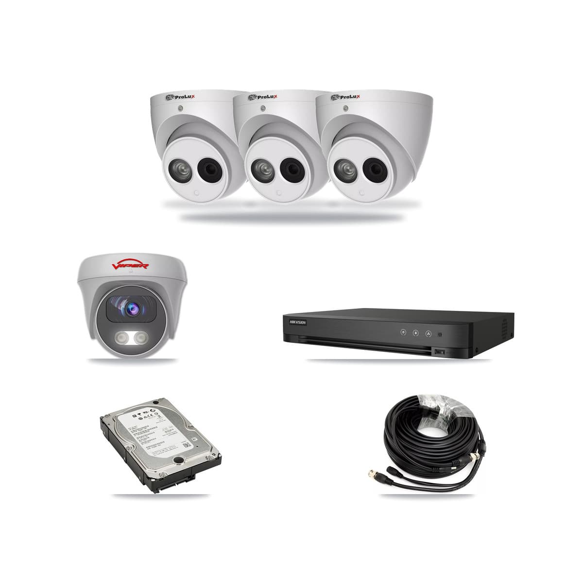 4-Channel 4MP – 5MP CCTV Kit — 3 4MP Turret + 1 White 5MP Cameras + 5TB Recording (IDS-7204HQHI Recorder) - Image 1