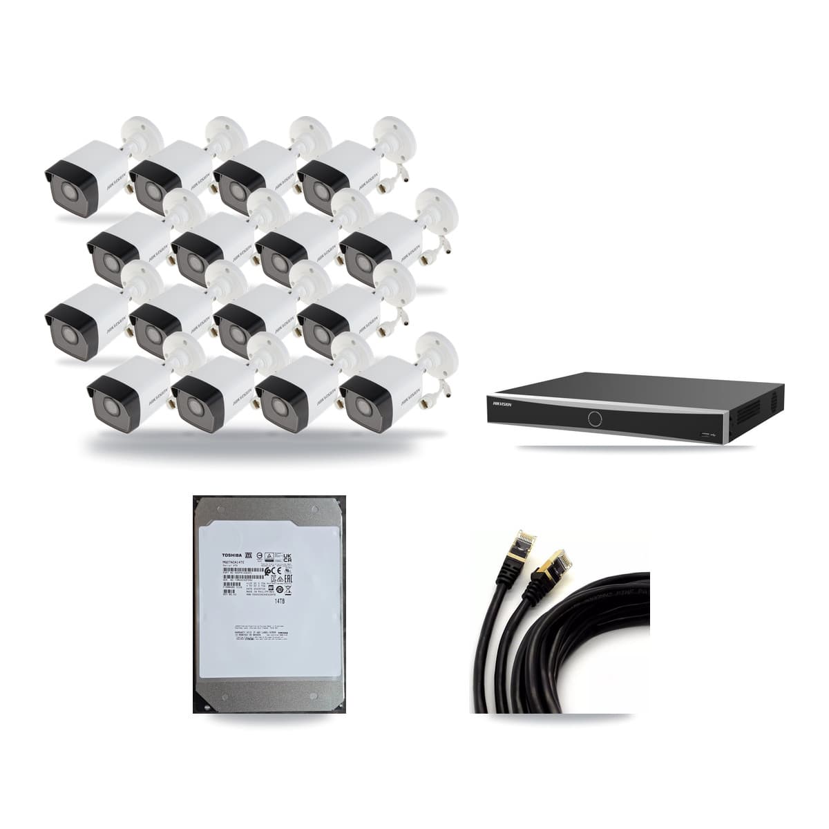 Hikvision 16-Channel 5MP CCTV Kit — 16 Bullet Cameras + 14TB Recording (DS-7616NXI Recorder) - Image 1