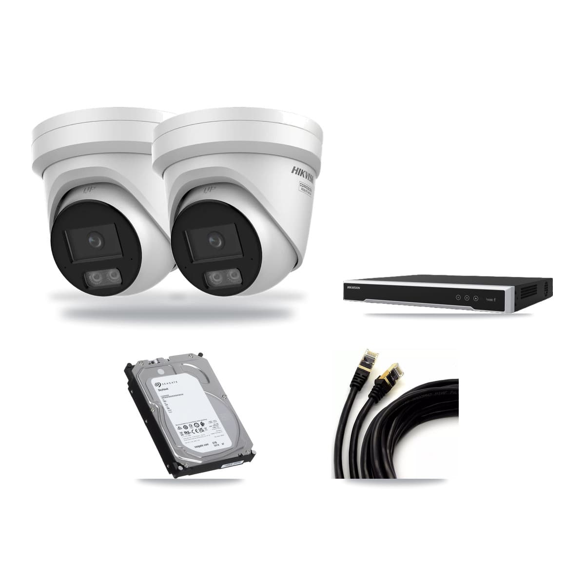 Hikvision 8-Channel 4K CCTV Kit — 2 DS-2CD2387G3 Turret Cameras + 6TB Recording (DS-7608NI-M2 Recorder) - Image 1