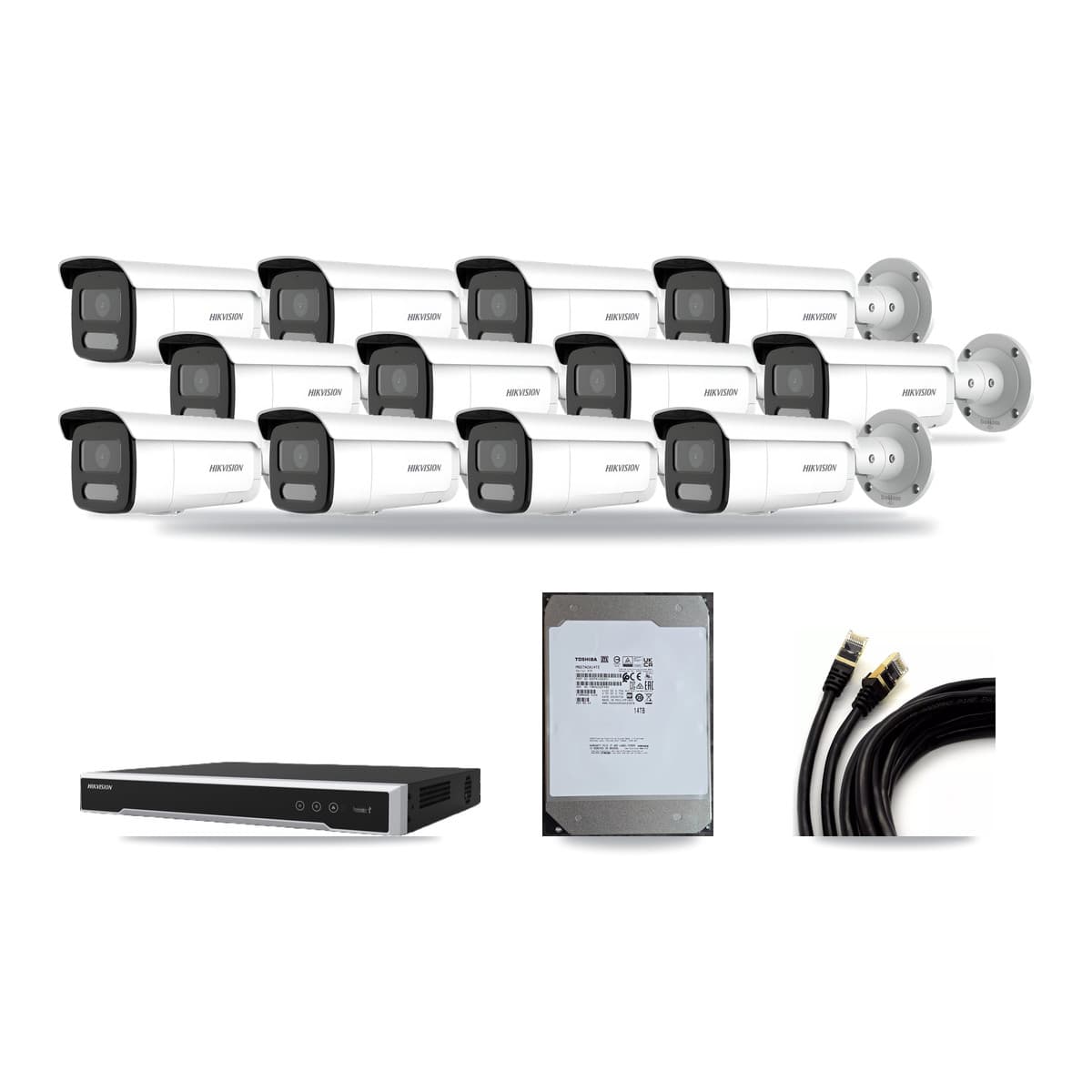 Hikvision 16-Channel 4MP – 5MP CCTV Kit — 12 4MP Bullet + 1 5MP Dome Cameras + 14TB Recording (DS-7616NI-M2 Recorder) - Image 1