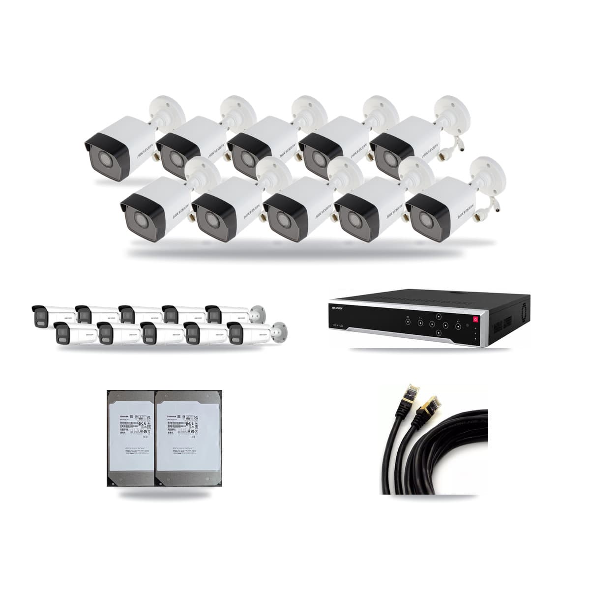 Hikvision 32-Channel 4MP – 5MP CCTV Kit — 10 5MP + 10 4MP Bullet Cameras + 2× 14TB Recording - Image 1